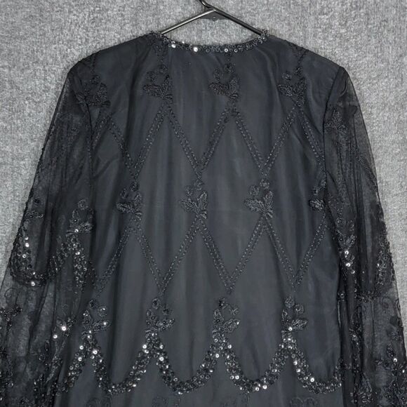 French Collizioni Jacket Womens M Black Embroidered Sequin Beaded Evening Coat - Picture 10 of 12